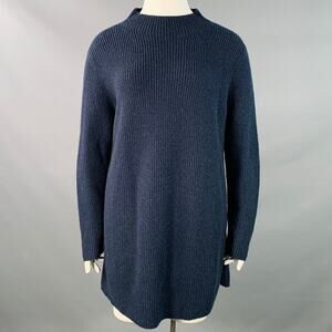 AKRIS Size 12 Navy Cashmere Rib Knit Mock Neck Sweater